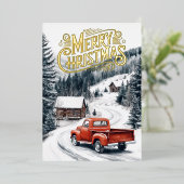  Rode Kersttruck 3 Foto Collage Goud Folie Feestdagenkaart (Staand Voorkant)