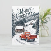 Rode Kersttruck 3 Fotocollage Feestdagenkaart (Staand voorkant)