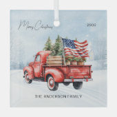  Rode Kersttruck Boerderij USA Vlag Glas Ornament (Voorkant)
