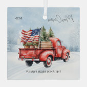  Rode Kersttruck Boerderij USA Vlag Glas Ornament (Achterkant)