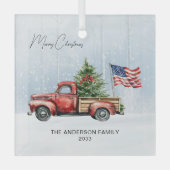  Rode Kersttruck Boerderij USA Vlag Glas Ornament (Voorkant)