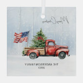  Rode Kersttruck Boerderij USA Vlag Glas Ornament (Achterkant)