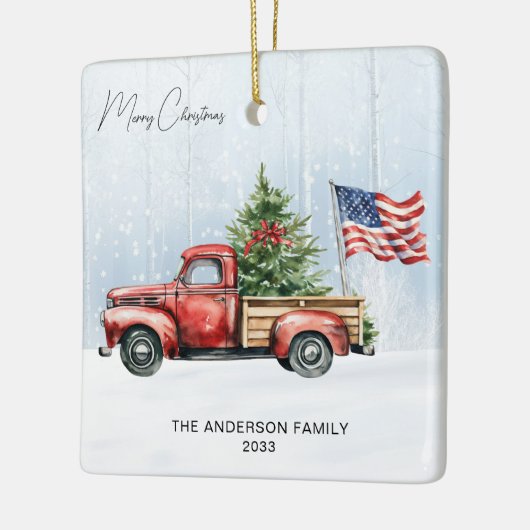 Rode Kersttruck Boerderij USA Vlag Keramisch Ornament (Links)