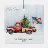  Rode Kersttruck Boerderij USA Vlag Keramisch Ornament (Achterkant)