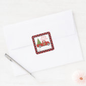 Rode Kersttruck Buffalo Plaid Cadeau Van Aan Vierkante Sticker (Envelop)