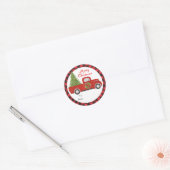 Rode Kersttruck Buffalo Plaid Cadeau Van Voor Ronde Sticker (Envelop)