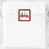 Rode Kersttruck Buffalo Plaid Cadeau Van Voor Vierkante Sticker (Tas)