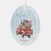  rode kersttruck gepersonaliseerde Amerikaanse vla Glas Ornament (Voorkant links)