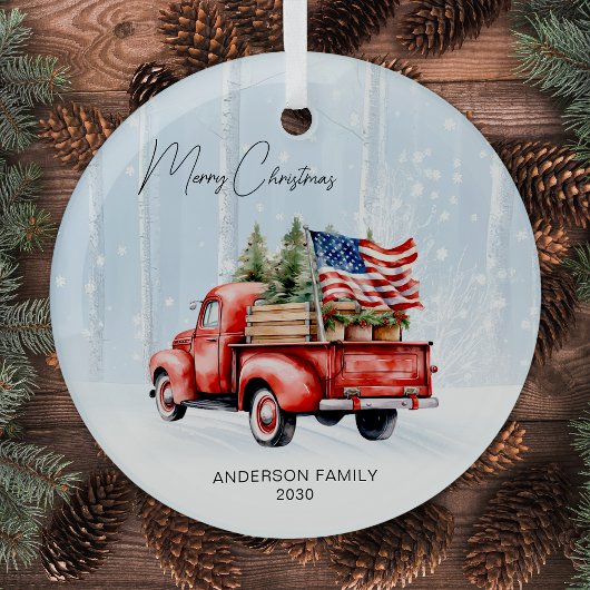  rode kersttruck gepersonaliseerde Amerikaanse vla Glas Ornament