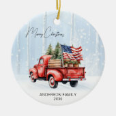  rode kersttruck gepersonaliseerde Amerikaanse vla Keramisch Ornament (Voorkant)