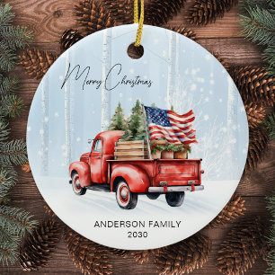 rode kersttruck gepersonaliseerde Amerikaanse vla Keramisch Ornament