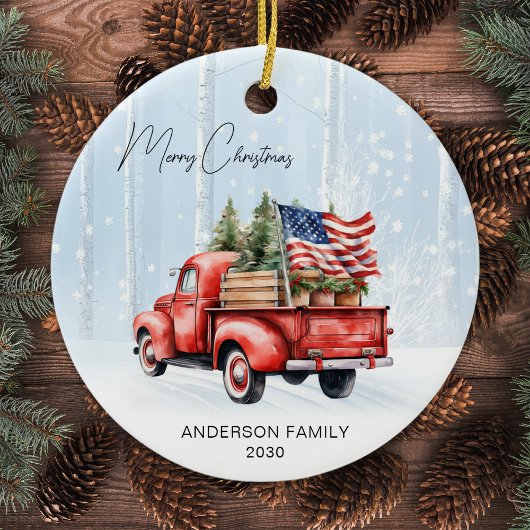  rode kersttruck gepersonaliseerde Amerikaanse vla Keramisch Ornament