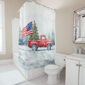  rode kersttruck kerstboomvlag douchegordijn (In situ)