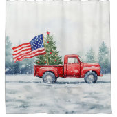  rode kersttruck kerstboomvlag douchegordijn (Voorkant)