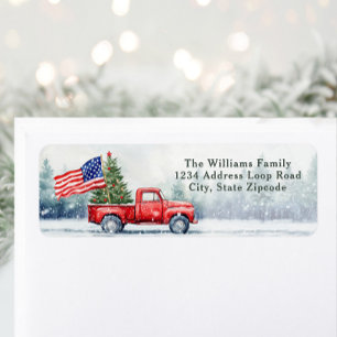 rode kersttruck kerstboomvlag etiket