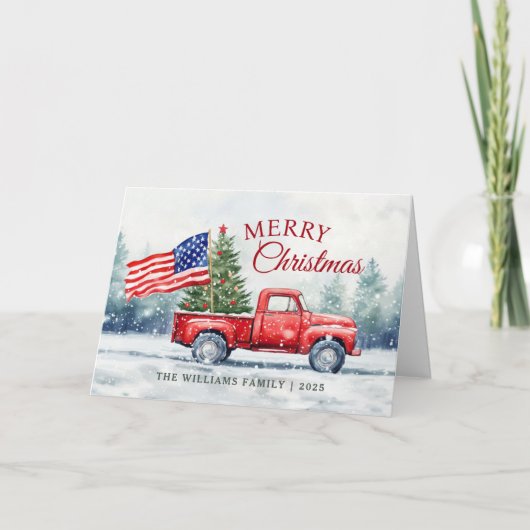  rode kersttruck kerstboomvlag feestdagen kaart (Voorkant)