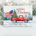 rode kersttruck kerstboomvlag feestdagenkaart<br><div class="desc">rode kersttruck met een kerstboom en kerstkaart met Amerikaanse vlag is een feestelijke manier om je liefde voor Amerika te shows en vakantiewensen naar je vrienden en familie te sturen.</div>