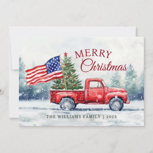  rode kersttruck kerstboomvlag feestdagenkaart (Voorkant)