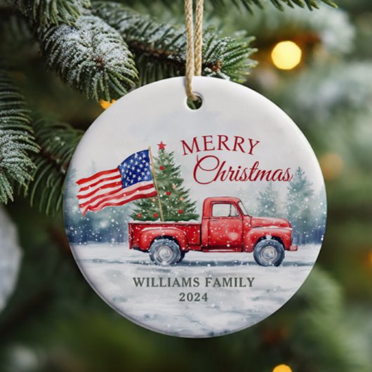 rode kersttruck kerstboomvlag keramisch ornament