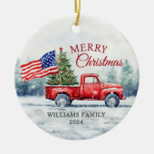 rode kersttruck kerstboomvlag keramisch ornament (Voorkant)