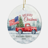 rode kersttruck kerstboomvlag keramisch ornament (Links)