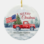 rode kersttruck kerstboomvlag keramisch ornament (Achterkant)