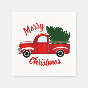 Rode Kersttruck Landelijke Kerstvakantie Feestje Servet