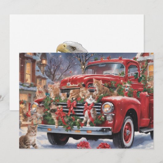 Rode Kersttruck met Kittens Feestdagenkaart (Voorkant / Achterkant)
