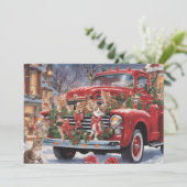 Rode Kersttruck met Kittens Feestdagenkaart (Staand voorkant)