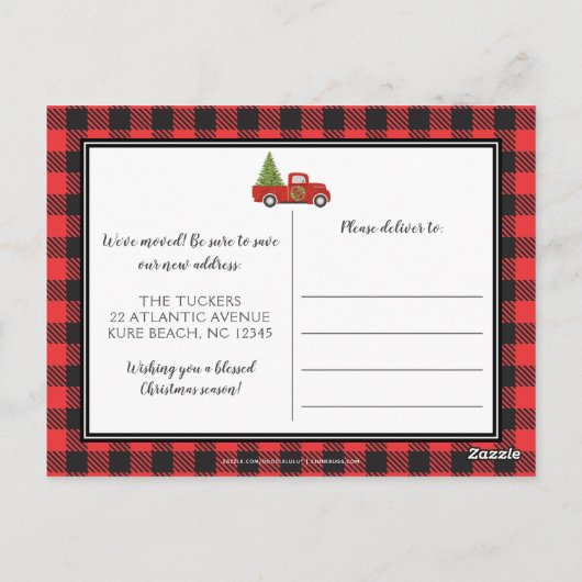  Rode Kersttruck Nieuw adres verplaatsen Briefkaart (Achterkant)