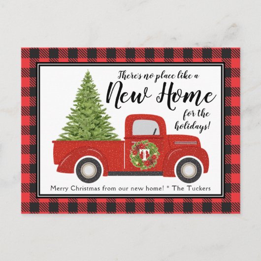  Rode Kersttruck Nieuw adres verplaatsen Briefkaart (Voorkant)