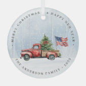  Rode Kersttruck Patriottische Vlag van de Verenig Glas Ornament (Voorkant)