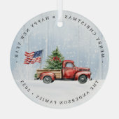  Rode Kersttruck Patriottische Vlag van de Verenig Glas Ornament (Achterkant)