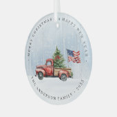  Rode Kersttruck Patriottische Vlag van de Verenig Glas Ornament (Voorkant links)
