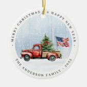  Rode Kersttruck Patriottische Vlag van de Verenig Keramisch Ornament (Voorkant)