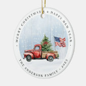 Rode Kersttruck Patriottische Vlag van de Verenig Keramisch Ornament (Links)