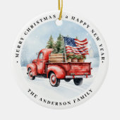  Rode Kersttruck Patriottische Vlag van de Verenig Keramisch Ornament (Voorkant)