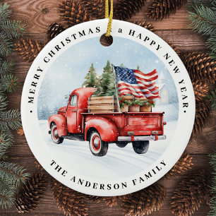 Rode Kersttruck Patriottische Vlag van de Verenig Keramisch Ornament