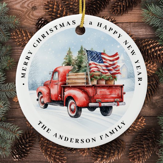  Rode Kersttruck Patriottische Vlag van de Verenig Keramisch Ornament