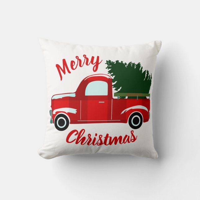 Rode Kersttruck Rustig Kerstfeest Kussen (Voorkant)