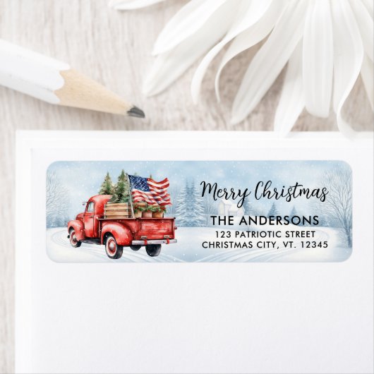  rode kersttruck vlag retouradres etiket (Insitu)