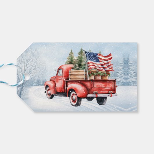  rode kersttruck VS Vlag Patriottisch Cadeaulabel (Achterkant Horizontaal)