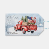  rode kersttruck VS Vlag Patriottisch Cadeaulabel (Voorkant (Horizontaal))