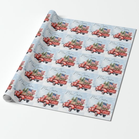  rode kersttruck VS Vlag Patriottisch Cadeaupapier (Uitgerold)