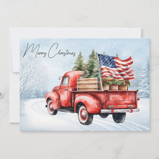  rode kersttruck VS Vlag Patriottisch Feestdagenkaart (Voorkant)