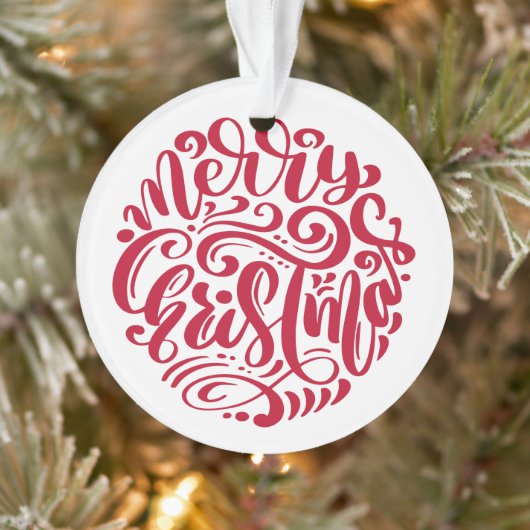 Rode kersttypografie - Aangepaste foto Ornament (Boom)