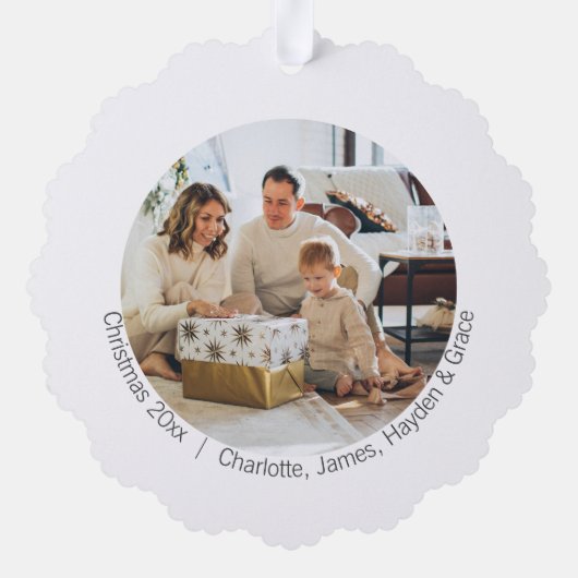 Rode kersttypografie - Aangepaste foto Ornament Kaart (Achterkant)