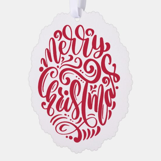 Rode kersttypografie - Aangepaste foto Ornament Kaart (Links)
