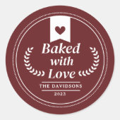 Rode kerstvakantie bakcadeau ronde sticker (Voorkant)