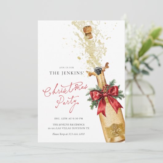 Rode Kerstvakantie Cocktail Party Uitnodiging (Staand voorkant)